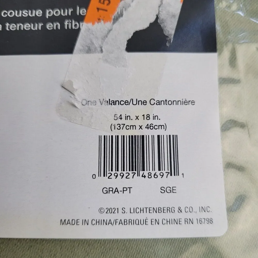 NEW Lichtenberg One Valance Curtain Sage Color 54in W x 18in